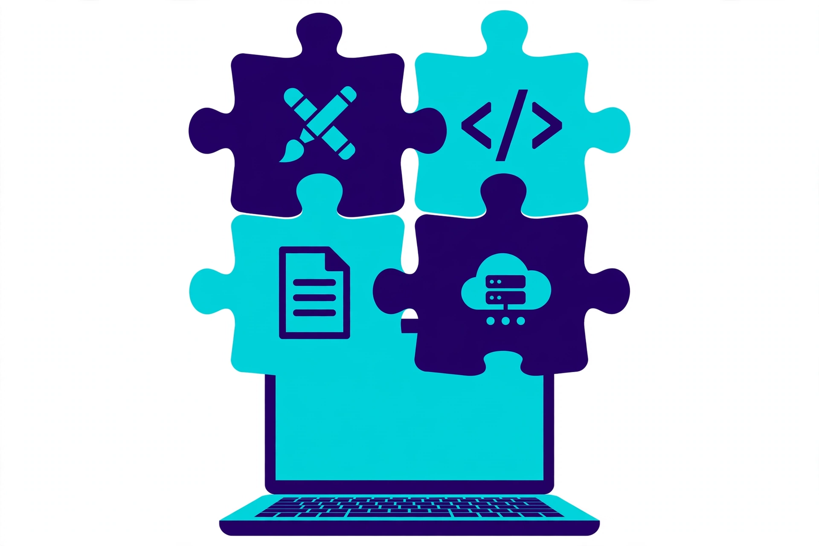 The parts that make up a website project β design, code, content and hosting