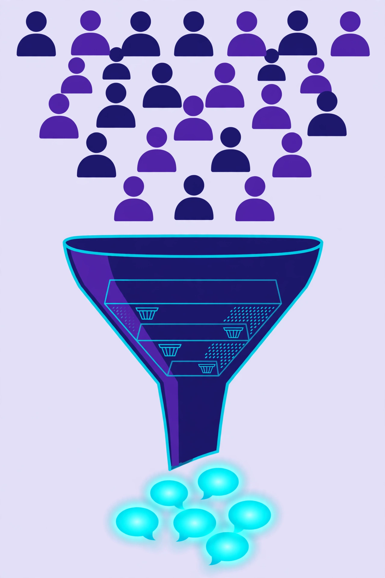 Conversion rate optimisation concept: website visitors flowing into a funnel that turns more of them into enquiries